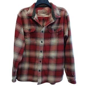 Orvis Heavyweight Flannel Shirt Jacket Mens Extra Large Red Plaid Shacket Pocket